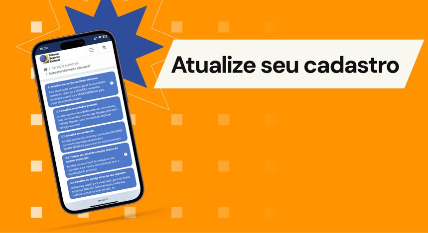 Representação de um celular com os serviços de atualizações cadastrais eleitorais.