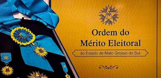 Banner da solenidade de 'Ordem do Mérito Eleitoral' do TRE-MS. 