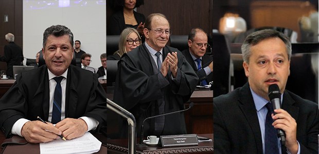 TJSC elege novos dirigentes da Justiça Eleitoral para gestão 2026/2028 Da esquerda para a direita: desembargador André Carvalho; desembargador Saul Steil; e juiz Marce...