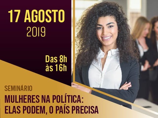 Imagem com divulgação de data e horário do Seminário Mulheres na Política em São Miguel do Oeste