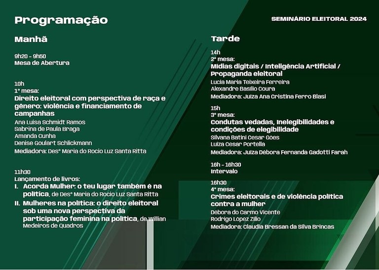 TRE-SC Programação Seminário Eleitoral 2024