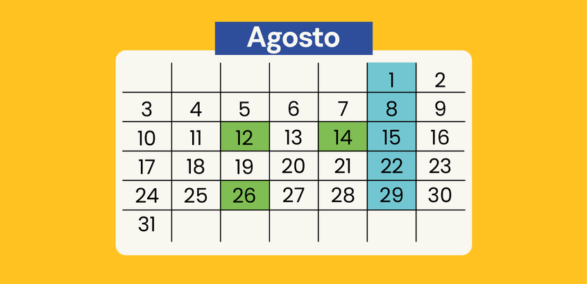 Arte de calendário para o cronograma de sessões de agosto de 2025.