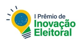#PraTodosVerem: Card retangular com a expressão “I Prêmio de Inovação Eleitoral”.