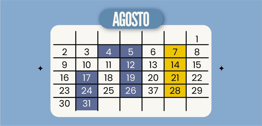 Cronograma de sessões para o mês de agosto