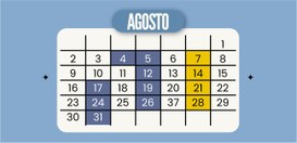 Cronograma de sessões para o mês de agosto