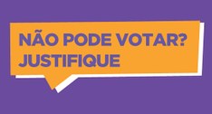 Imagem retangular com fundo roxo. No centro, há um balão retangular na cor laranja, dentro do qu...