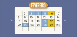 Calendário do mês de fevereiro com as sessões plenárias do mês