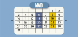 Calendário do mês de maio com o cronograma das sessões plenárias