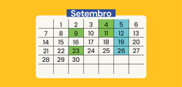 Calendário de setembro com as sessões plenárias em destaque
