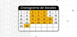 Calendário do mês de setembro com o cronograma das sessões plenárias