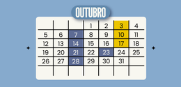 Calendário do mês de outubro com as datas das sessões plenária do mês