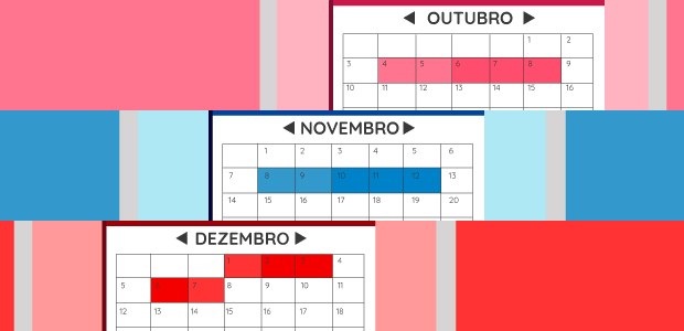 Cronograma das sessões do TRE-SC para os meses de outubro, novembro e dezembro.