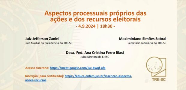 TRE-SC promove live sobre Direito Eleitoral