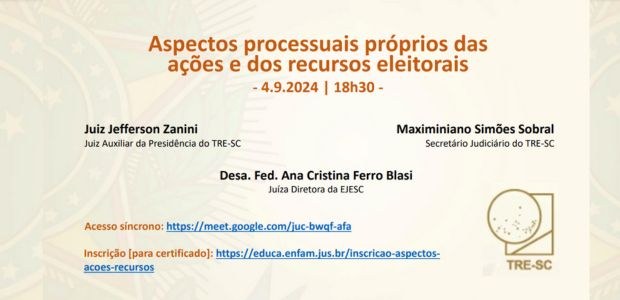 TRE-SC promove live sobre Direito Eleitoral