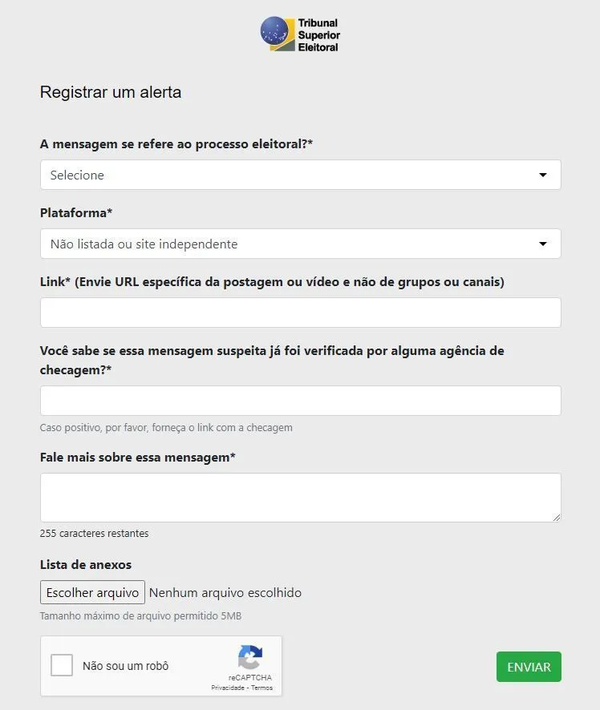 Tela do formulário eletrônico do SIADE