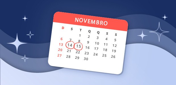 TRE-SC-transferência dia do servidor Calendário do mês de novembro com os dias 14 e 15 circulados, pois não haverá expediente no TRE-...