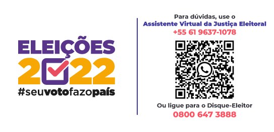 Banner das Eleições 2022 com o qrcode para o chatbot da Justiça Eleitoral